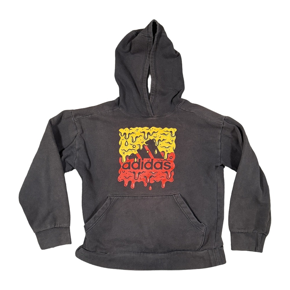 Adidas Boys Large 14/16 Black Slime Melting Logo Pullover Hoodie Sweatshirt